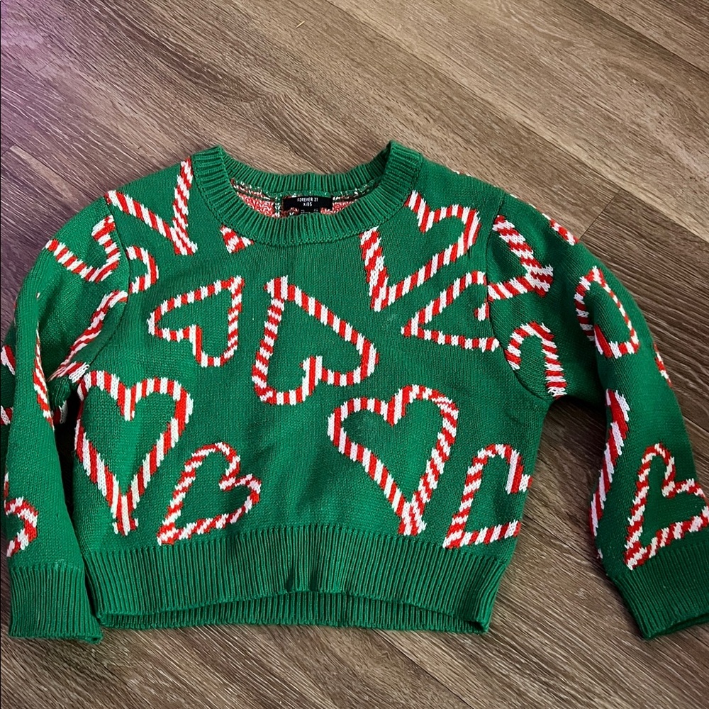 Forever 21 Green and Red Heart Sweater